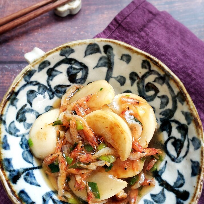 焼きかぶと香ばしえびの和風とろみあんかけ